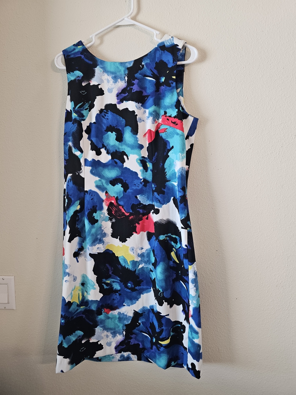 Mario Serrani Blue Floral Midi Dress with Black, White & Teal Accents